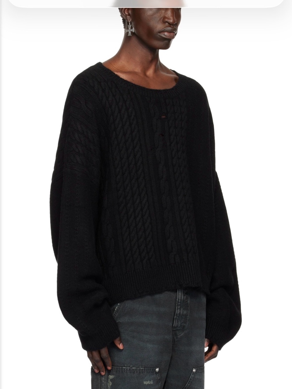 Enfants Riches Déprimés Black Cable Knit Crewneck Sweater